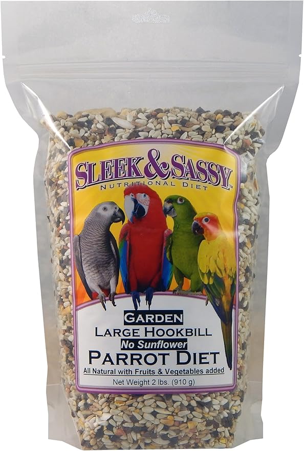 SLEEK & SASSY Garden Large Hookbill No Sunflower Parrot Food for Large Conures, Amazons, African Greys, Cockatoos, Pionus-Parrots & Small Macaws (2 lbs.)