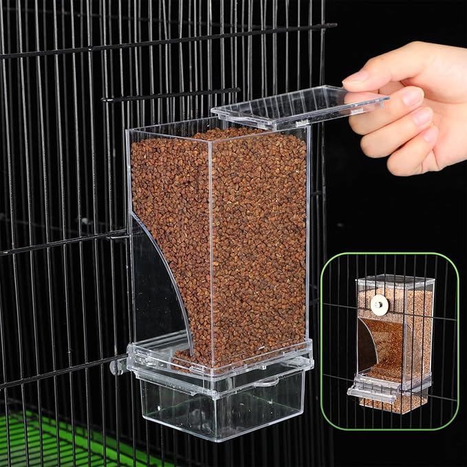 Yaomiao 4 Pcs No Mess Bird Feeders with 4 Pcs Cage Perch Automatic Clear Drinker Parakeet Seed Dispenser Quail Feeder and Watered Cage Accessories for Lovebirds Conures Budgies Canary Finch