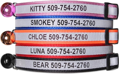GoTags Personalized Reflective Cat Collars, Engraved Custom Cat Collar with Name and Phone Identification, Breakaway Collar with Safety Release Buckle and Bell, Adjustable for Cats and Kitten, (Black)