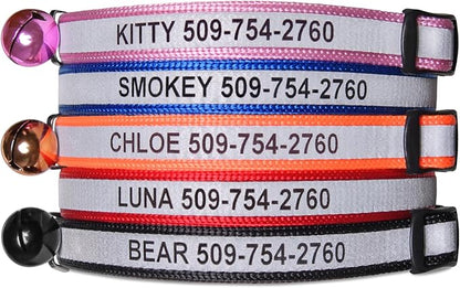 GoTags Personalized Reflective Cat Collars, Engraved Custom Cat Collar with Name and Phone Identification, Breakaway Collar with Safety Release Buckle and Bell, Adjustable for Cats and Kitten, (Red)