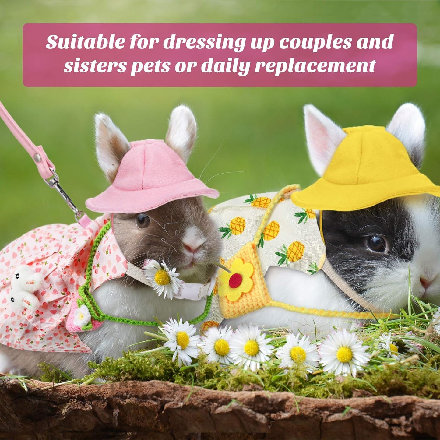 Weewooday 2 Sets Pet Rabbit Bunny Dress Bunny Easter Costume with Leash Hat Mini Bag Harness Leash Small Animals Accessory for Rabbit Hedgehog Ferret Guinea Pigs Piggies Squirrel(Stylish)