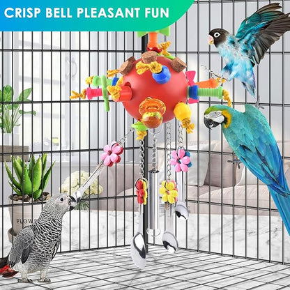 KATUMO Parrot Toys - Colored Chew Toys & Bird Spoons for Amazon Parrot, African Grey, Conure, Caique, Quaker, Small Cockatoo, Mini Macaw, Eclectus & Similar Small Medium Birds