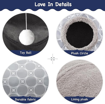 Tempcore Pet Cat Tunnel Tube Cat Toys 3 Way Collapsible, Cat Tunnels for Indoor Cats Fleece-Lined in for Warmth，Kitty Tunnel Bored Pet Toys Peek Hole Toy Ball Cat, Puppy, Kitten, Geometry Grey