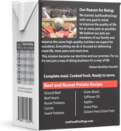 JustFoodForDogs Pantry Fresh Wet Dog Food, Complete Meal or Dog Food Topper, Beef & Potato Human Grade Dog Food Recipe - 12.5 oz (Pack of 12)