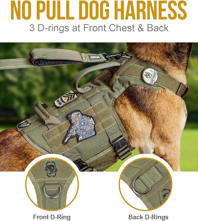 OneTigris Tactical Large Dog Harness, 5X Metal Buckled No Pull Service Dog Harness Vest with Hook & Loop Panels, Military Heavy Duty Dog Vest for Walking Hiking Training