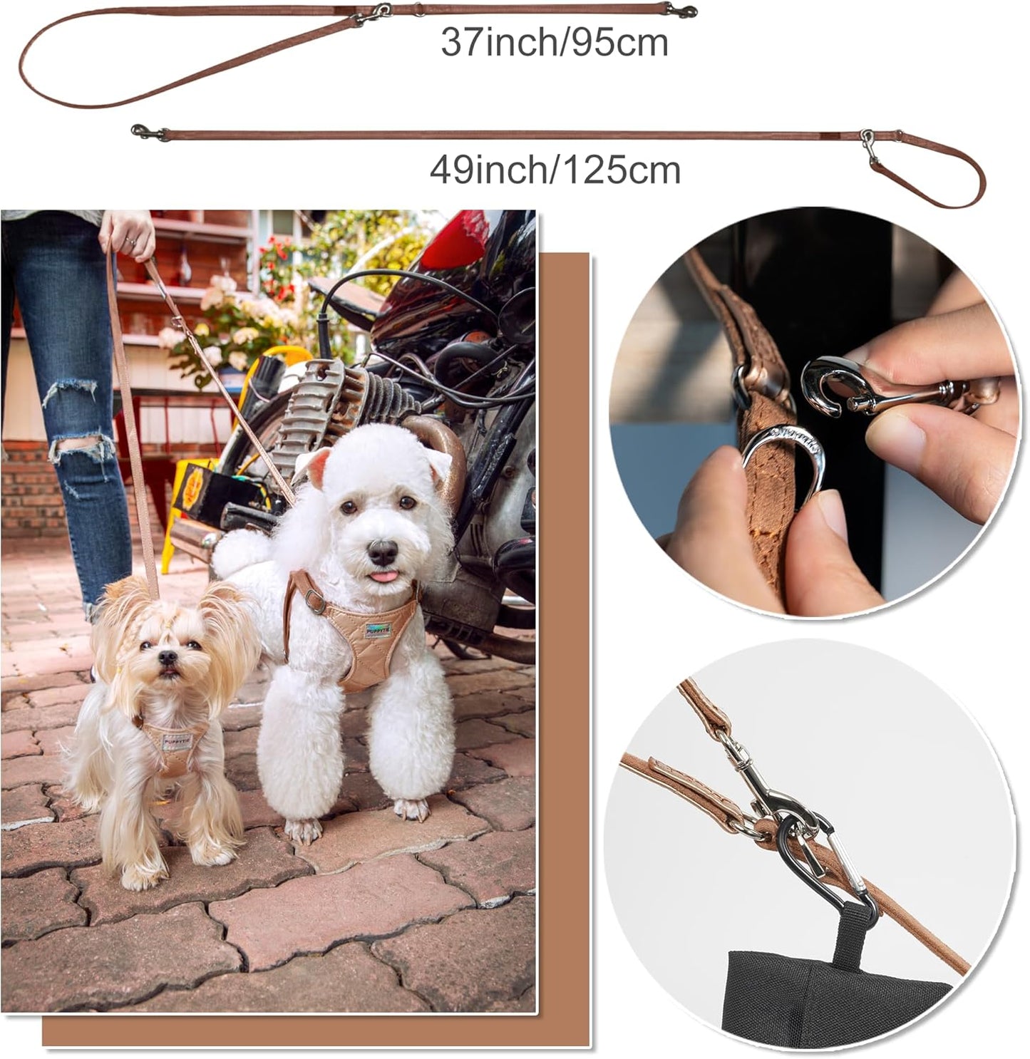 Puppytie No Pull xs Dog Harness with Multifunction Dog Leash,Soft Adjustable No Choke Escape Proof Pet Harness Vest,Glossy Oat Brown,XXS