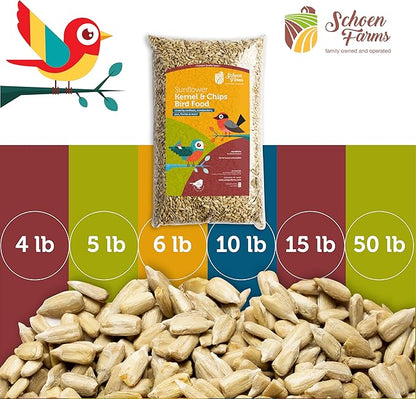 Schoen Farms Sunflower Kernels & Chips – 4 lb Bag – Hulled Sunflower Hearts Bird Seed – No-Mess Wild Bird Food for Finches, Chickadees & Cardinals