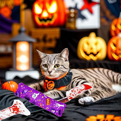 Halloween Cat Toys for Indoor Cats Catnip Kick Toys with Crinkle Paper Inside Kitten Interactive Training Chewing Plush Toy 8 Pcs