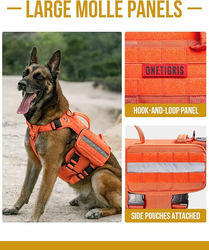 OneTigris Tactical Large Dog Harness, 5X Metal Buckled No Pull Service Dog Harness Vest with Hook & Loop Panels, Military Heavy Duty Dog Vest for Walking Hiking Training