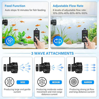 hygger Aquarium Wave Maker for 5-10 Gallon Fish Tanks, Adjustable DC Power Heads for Aquarium with Controller, Aquarium Circulation Pump With Magnetic Base for Saltwater Freshwater Tank 660 GPH