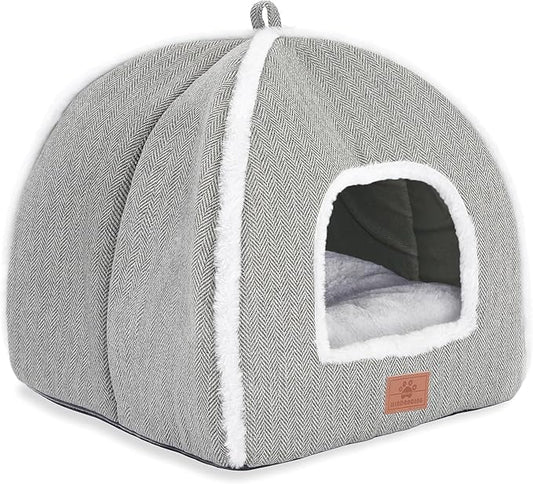 Cat Bed for Indoor Cats - Cat Cave Bed Cat House Cat Tent with Removable Washable Cushioned Pillow, Soft and Self Warming Kitten beds,Cat Beds & Furniture （Large Grey）