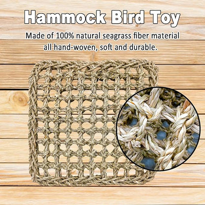 Tfwadmx Large Bird Seagrass Hammock Tent, 3Pcs 9.8x9.8in Seagrass Mat for Birds, Hanging Parrot Toys, Counre House Hut Hideout for Parakeets, Lovebirds, Budgies, Cockatiels