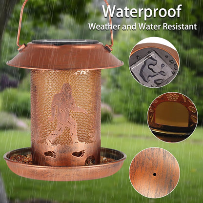 Bird Feeders for Outdoors Solar Lanterns Outdoor Waterproof Bigfoot Hanging Garden Decor Birthdays for Women Mom Metal Solar Decoration Outside for Yard, Patio, Lawn(Sasquatch Pattern)