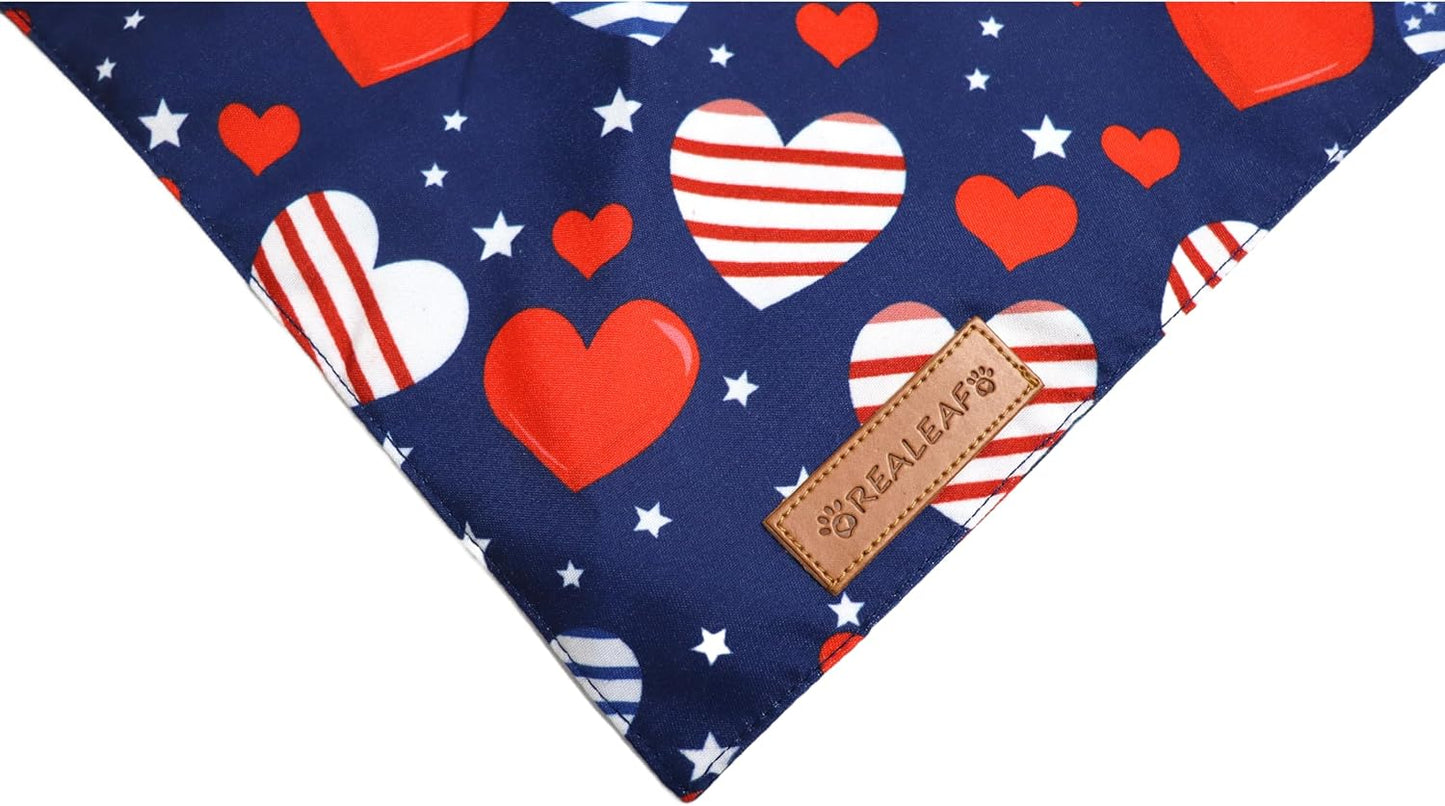 Realeaf 4th of July Dog Bandanas 2 Pack, Reversible American Flag Pet Scarf for Boy and Girl, Premium Durable Fabric, Patriotic Bandana for Small and Medium Dogs (Small)