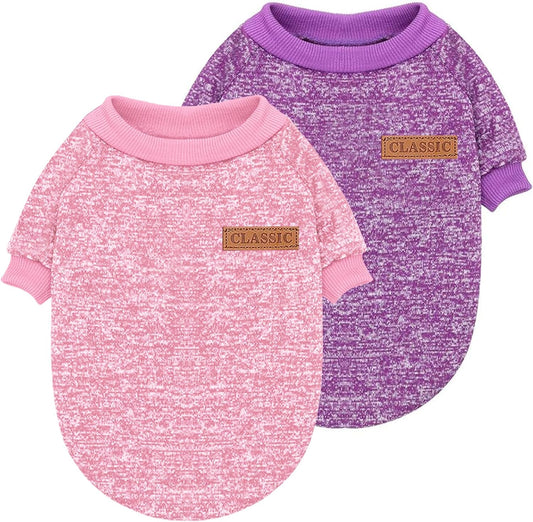 2 Pieces Pet Dog Classic Knitwear Sweater, Fleece Coat for Small,Medium Dogs,Warm Pet Dog Cat Clothes,Soft Puppy Customes for Chihuahua Yorkshire Tzu (Pink Purple,L)