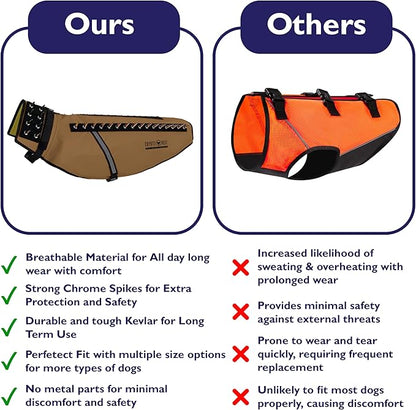 CoyoteVest Dog Harness Protection Vest, Reflective Dog Accessories with Spikes to Shield Your Pet from Raptor and Animal Attacks, Proudly Made in America (Small, Texas Tan)