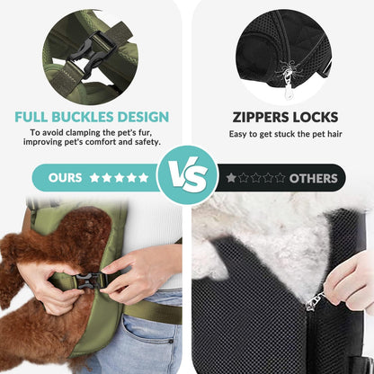 Lukovee Dog Backpack Carrier, Legs Out Easy-fit Dog Front Carrier for Small Medium Dogs, Adjustable Hands Free Dog Chest Carrier for Hiking Cycling (Green-4,Medium)