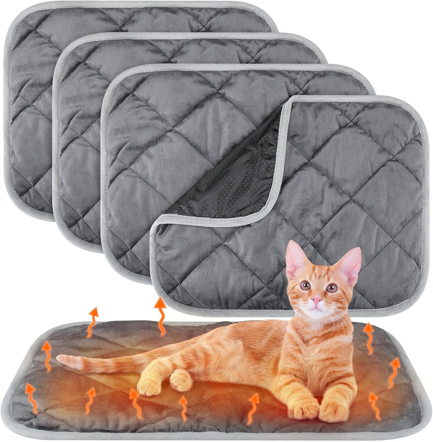 4 Pack Self Heating Cat Pad Self Warming Dog Mat Reflects Body Heat Extra Warm Thermal Pet Pad Washable Dog Cat Bed Crate Bed Mat Blanket(Gray,16 x 20 Inch)