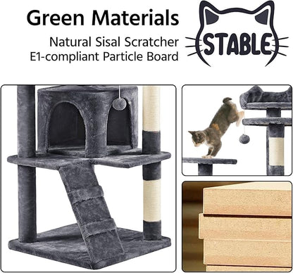 Yaheetech 70in Multi-Level Cat Tree Tall Cat Tower Cat Furniture with Condo, Scratching Posts & Dangling Ball for Indoor Cats Activity Center, Dark Gray