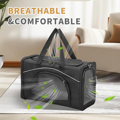 Petsfit Airline Approved Pet Carrier for Small Cats, 15x8x10 TSA Approved Carrier, with Removable Dual-Sided Padding (2-Way Placement) - Fits Under Most Airplane Seats, Escape Proof (Black)