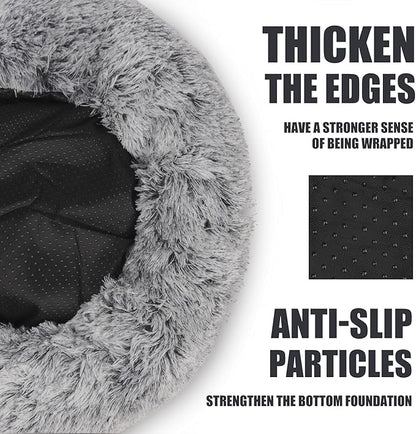ShinHye Cat Bed Round Plush Fluffy Hooded Cat Bed Cave, Cozy for Indoor Cats or Small Dog beds, Soothing Pet Beds Doughnut Calm Anti-nxiety Dog Bed - Waterproof Bottom Washable (20×20inch, Grey)
