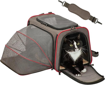 Petsfit Expandable Cat Carrier Dog Carriers,Airline Approved Soft-Sided Portable Pet Travel Washable Carrier for Kittens,Puppies,Removable Soft Plush mat and Pockets,Locking Safety Zippers