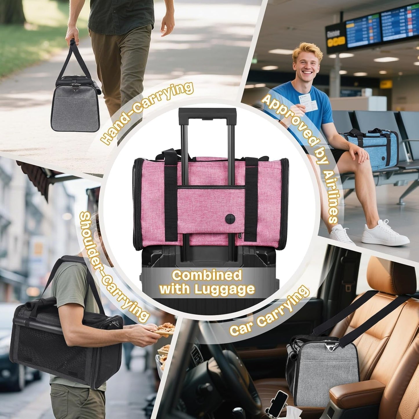 YUDODO 25 lbs Lightproof Soft Sided Large Cat Carrier for Small Dog Pet Airline Approved Travel Bag Puppy Carriers with Side Pockets & Reflective Mesh, Foldable Portable for Outdoor Car Grey