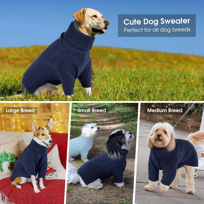 Queenmore Large Dog Sweater for Girl or Boy, Christmas Sweatshirt, Winter Puppy Knitwear, Pet Chunky Warm Coat for Small Medium Dogs, NavyBlue L