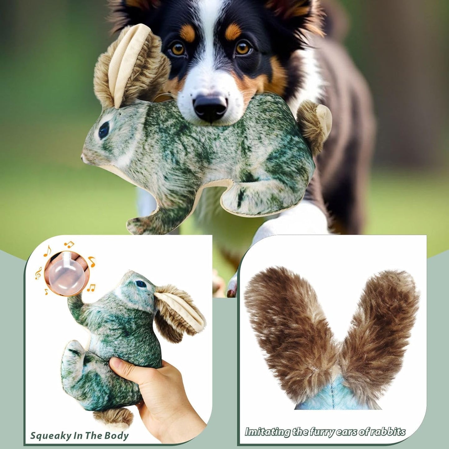 Dog Toy Rabbit Squeak,Attractive Squeaking Sound is Suitable for Dogs to Interact and Play on Outdoor Grass, Suitable for Small and Medium-Sized Dogs, Cute Plush Rabbits (Green)