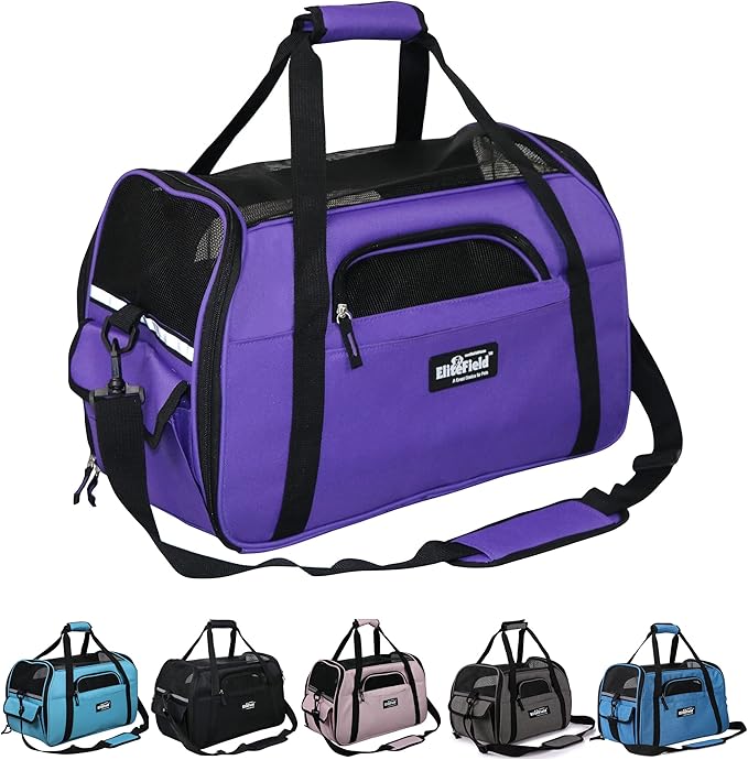 EliteField Soft Pet Carrier (3 Year Warranty, Airline Approved) Soft Sided Dog Puppy Cat Carrier Travel Bag (X-Large: 21" L x 12" W x 13" H, Purple)