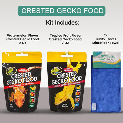 Watermelon and Tropical Fruit Flavor Crested Gecko Food for Reptiles (2-oz) Including Microfiber Cleaning Cloth (Tropical Fruit and Watermelon Flavor Crested Gecko Food 2-oz)