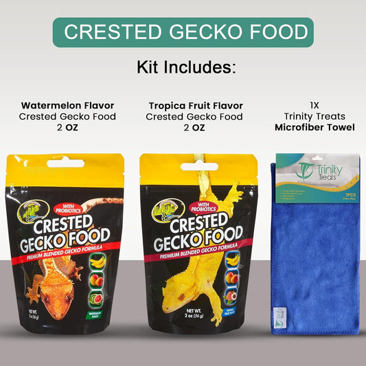 Watermelon and Tropical Fruit Flavor Crested Gecko Food for Reptiles (2-oz) Including Microfiber Cleaning Cloth (Tropical Fruit and Watermelon Flavor Crested Gecko Food 2-oz)