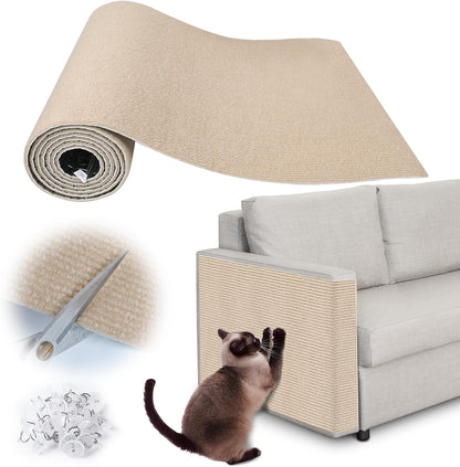 Cat Scratch Furniture Protector - 78.7" x 17" Trimmable Self-Adhesive Cats Claws Scratch Pads, DIY Cat Climbing Couch Protector for Scratch Post Cat Tree Replacement Indoor (Khaki)