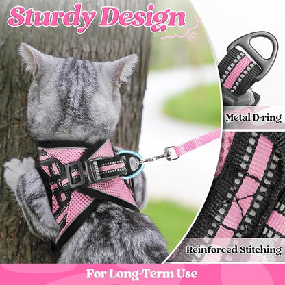 rabbitgoo Cat Harness and Leash Set for Walking Escape Proof, Adjustable Soft Kittens Vest with Reflective Strip for Cats, Comfortable Outdoor Vest, Pink, M