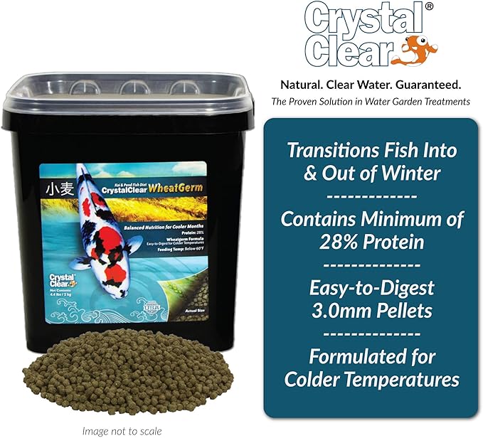 CrystalClear Koi & Pond Fish Food - Wheat Germ - 3.0mm Pellet Size - 4.4 Pound Bucket