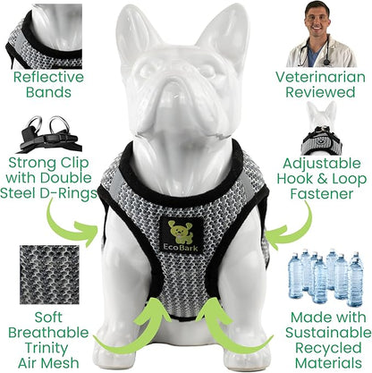 EcoBark Step in Dog Harness Reflective Soft Ultra Padded Mesh Dog Harnesses for Small, and Medium Breed Dogs Eco-Friendly Comfort Secure Halter No Pull Adjustable Pet Vest (Gray, XL)
