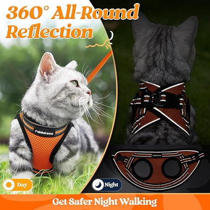 rabbitgoo Cat Harness and Leash Set for Walking Escape Proof, Adjustable Soft Kittens Vest with Reflective Strip for Cats, Comfortable Outdoor Vest,Light Orange,L