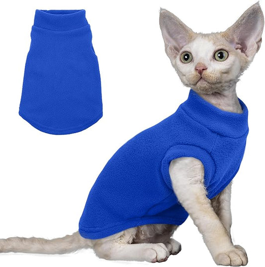 PUMYPOREITY Cat Sweater, Warm Kitten Clothes, Fleece Winter Coat for Hairless Cats, Soft Dog Fleece Vest, Cold Weather Pet Sweater for Dogs and Cats, Dark Blue, M