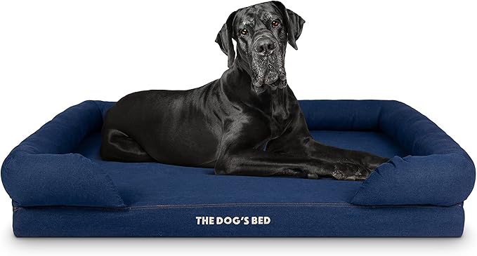 The Dog’s Bed, XXL Blue Denim, Memory Foam, Pain Relief: Arthritis, Hip & Elbow Dysplasia, Post Surgery, Lameness, Supportive, Calming, Waterproof Washable Cover