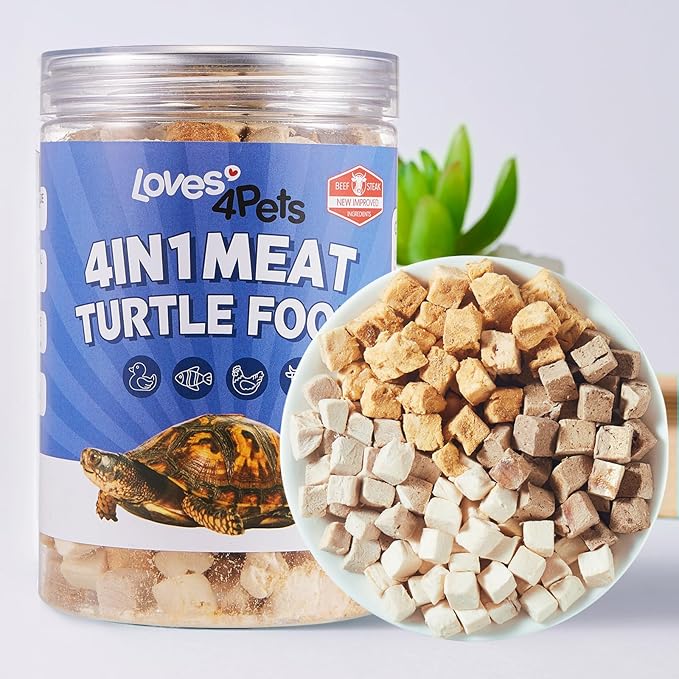 Freeze-Dried Turtle Food – 4 in 1 Chicken, Duck, Salmon, Beef – Treats for Aquatic, Box & Baby Species, Cats & Dogs – Real Human-Grade Meat