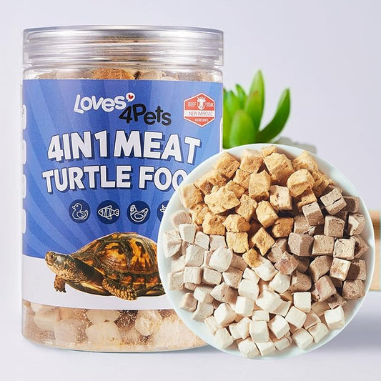 Freeze-Dried Turtle Food – 4 in 1 Chicken, Duck, Salmon, Beef – Treats for Aquatic, Box & Baby Species, Cats & Dogs – Real Human-Grade Meat