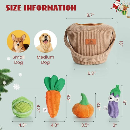Nocciola Small Squeaky Crinkle Dog Toys- 15 Packs Grocery Basket Fruits Veggies Puppy Toys to Keep Busy, Cute Durable Plush Stuffed Hide Seek Cognitive Boredom Pet Supplies, Dog Birthday Gifts