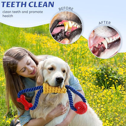 Aitmexcn Interactive Dog Rope Toys Tug of War, Tough Dog Toys for Large, Medium & Small Dogs, 100% Cotton Chew Toys for Boredom, Pull Ball Rope Teeth Cleaning