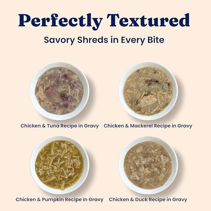 Solid Gold Wet Cat Food Variety Pack Shreds in Gravy - Healthy Canned Cat Food Made w/Real Chicken & Protein Shreds, Vitamins - Grain Free & Gluten Free Canned Meals for Cats & Kittens - 24ct/3oz Can