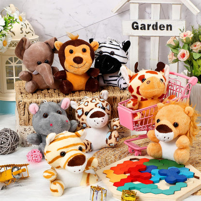 HyDren 40 Pack Mini Stuffed Jungle Animals in Bulk 4.7 Inch Safari Plush Toys,Lion Tiger Elephant Giraffe Leopard Monkey Hippo Zebra Forest Plush Dolls for Animal Theme Party Favors Classroom Award