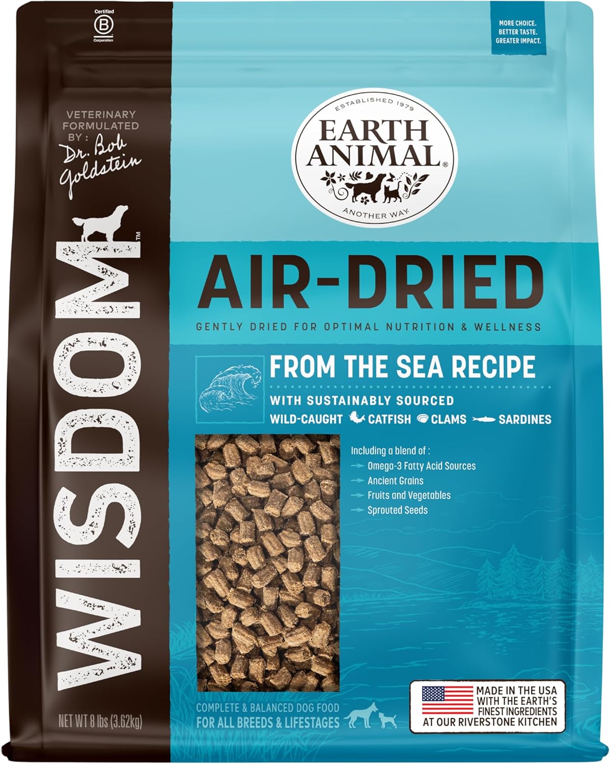Earth Animal Wisdom Air Dried Dog Food - from The Sea Recipe Premium Natural Dry Dog Food for All Breeds & Ages - 8 Lbs Bag