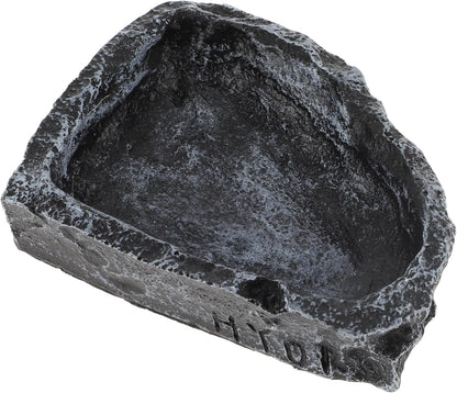 Reptile Food Dish, Resin Lizard Reptile Food Dish, Turtle Water Bowl, Terrarium Feeding Bowl Accessory for Lizard Tortoise Snakes Gecko, Black, 4.72"x3.74"x0.98"
