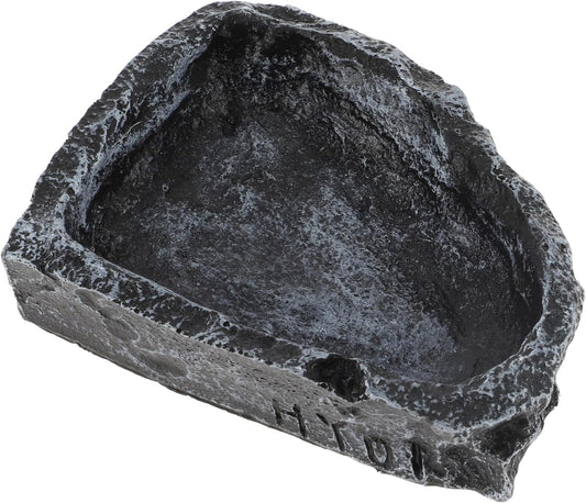 Reptile Food Dish, Resin Lizard Reptile Food Dish, Turtle Water Bowl, Terrarium Feeding Bowl Accessory for Lizard Tortoise Snakes Gecko, Black, 4.72"x3.74"x0.98"