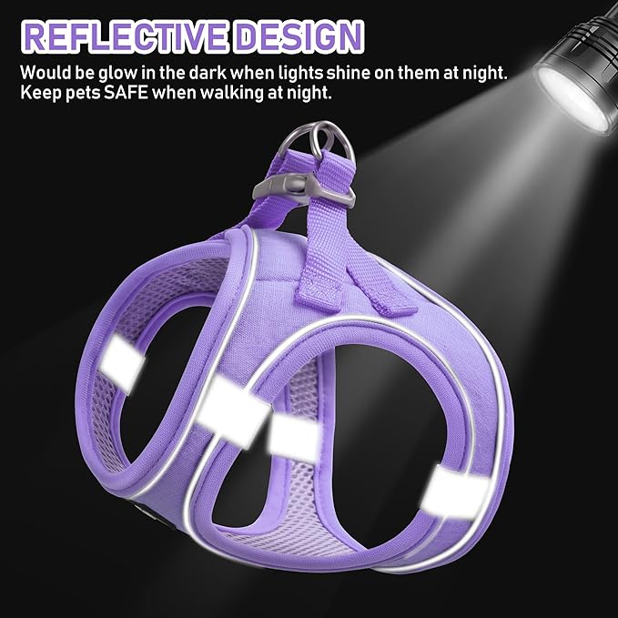 GAMUDA Small Pet Harness Collar and Leash Set, Step in No Chock No Pull Linen Fabric Soft Mesh Dog Vest Harnesses Reflective for Dogs Puppy Cats Kitten Rabbit (Purple, XXS)