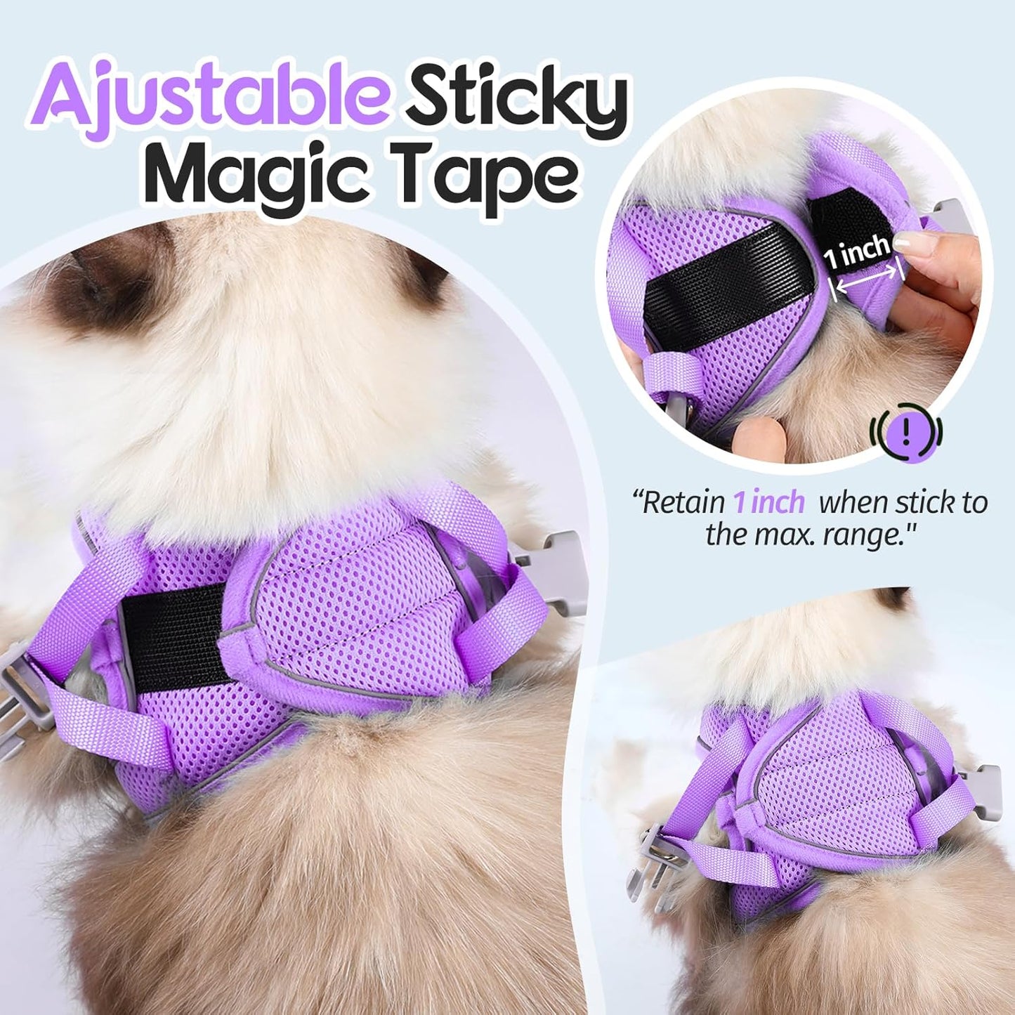 Dooradar Cat Harness and Leash Set, Escape Proof Lightweight Kitten Harness, Soft Breathable Reflective Vest for Outdoor Walking Traveling, Adjustable for Medium Cats, Grey & Purple, M